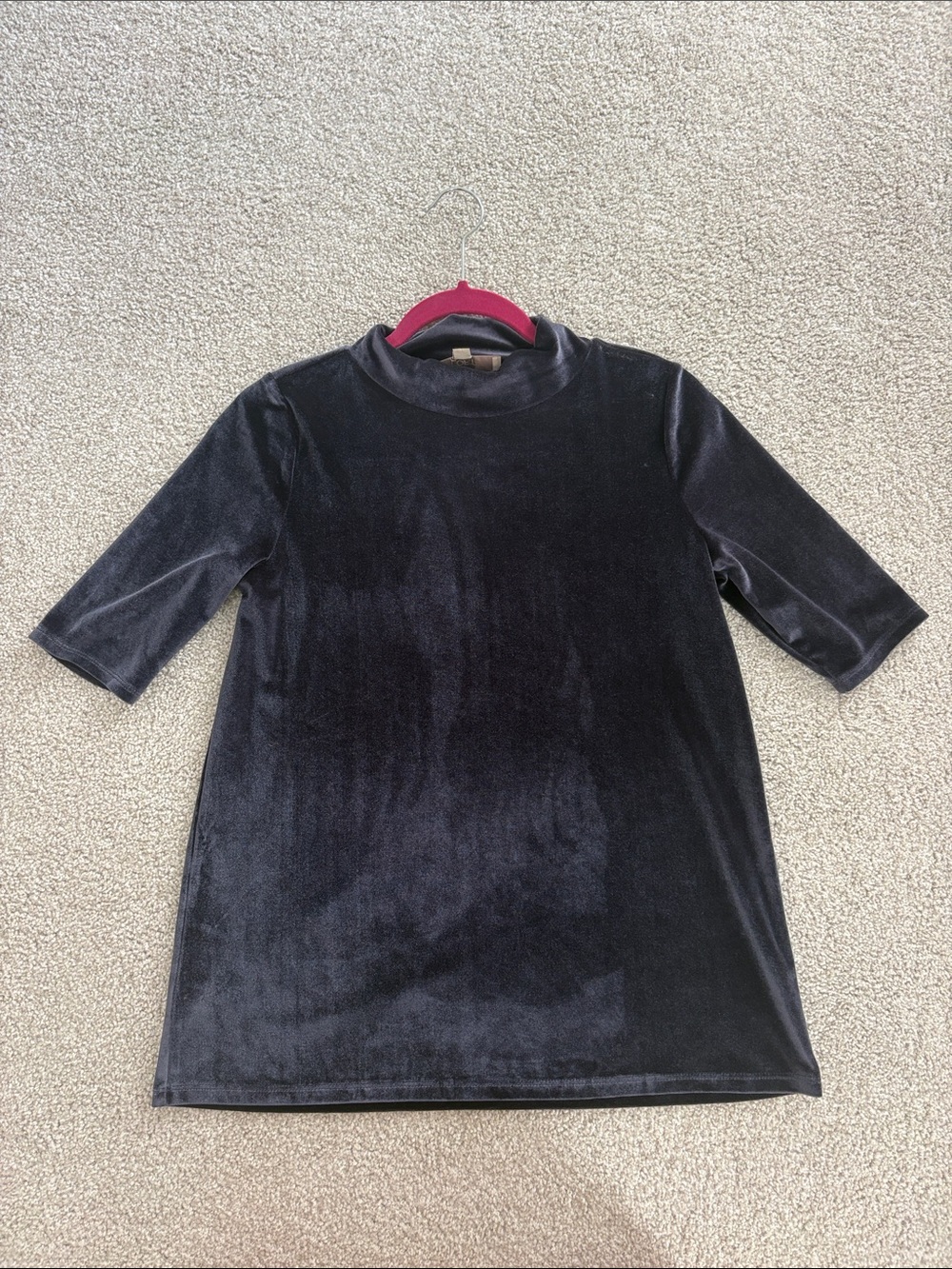 Navy Velvet Short-Sleeve Mock Neck Tunic Top